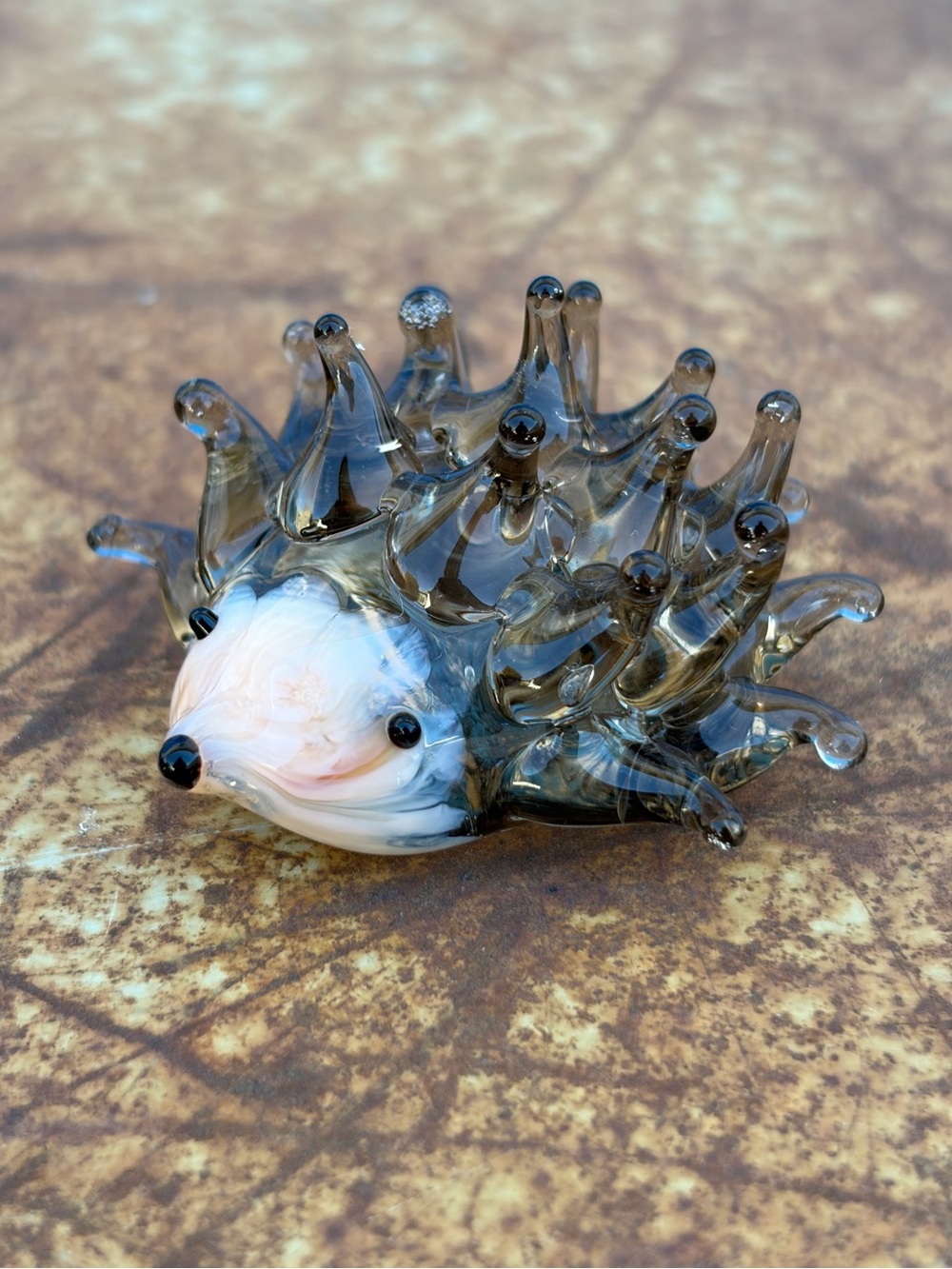 Handmade Glass Hedgehog Brown Tan Cream Multi VGUC